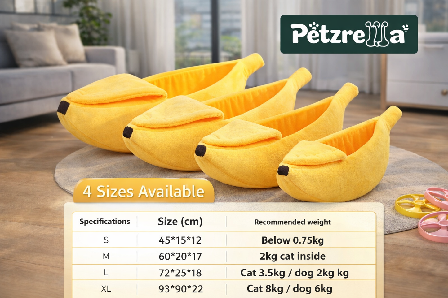 Petzrella Banana Comfy Bed für kleine Haustiere