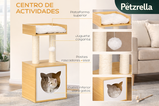 Scandinavian-Style Cat Tree with Cozy Cave & Scratching Posts