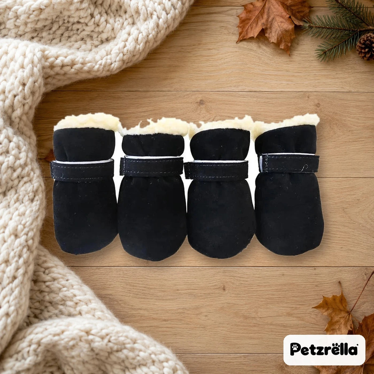 Petzrella Winter Snow Boots for Dogs in black, set of four