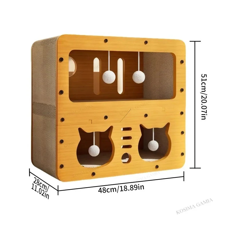 Petzrella Moderne Kratzbaum-Lounge & Spielbox aus Holz