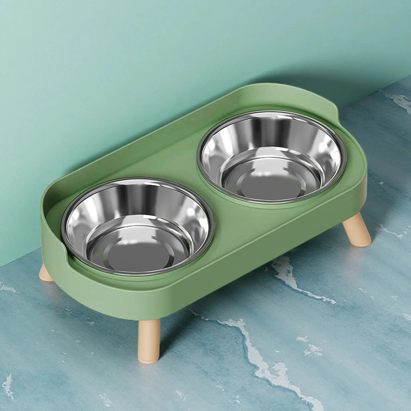 Petzrella Elevated Double Stainless Steel Pet Bowl with Neck Support