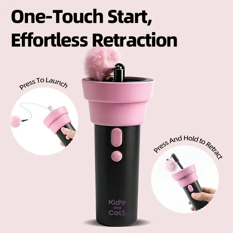 Petzrella Electric Cat Wand Toy with Pom-Pom Launcher