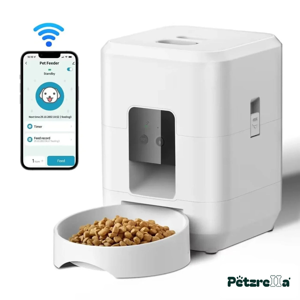 Petzrella Automatic Pet Feeder in white, WiFi version