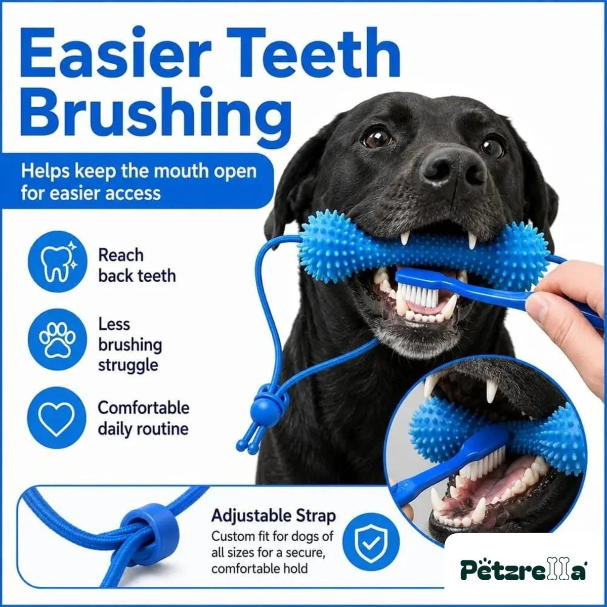 Petzrella Dog Dental Chew Toy – rope handle for tug play