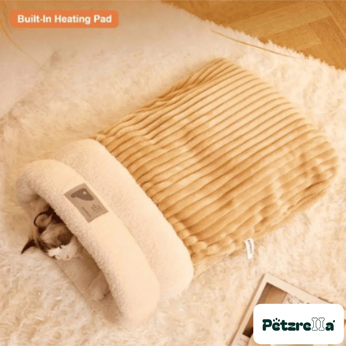 Petzrella Plush Heated Cat Bed – Khaki / L