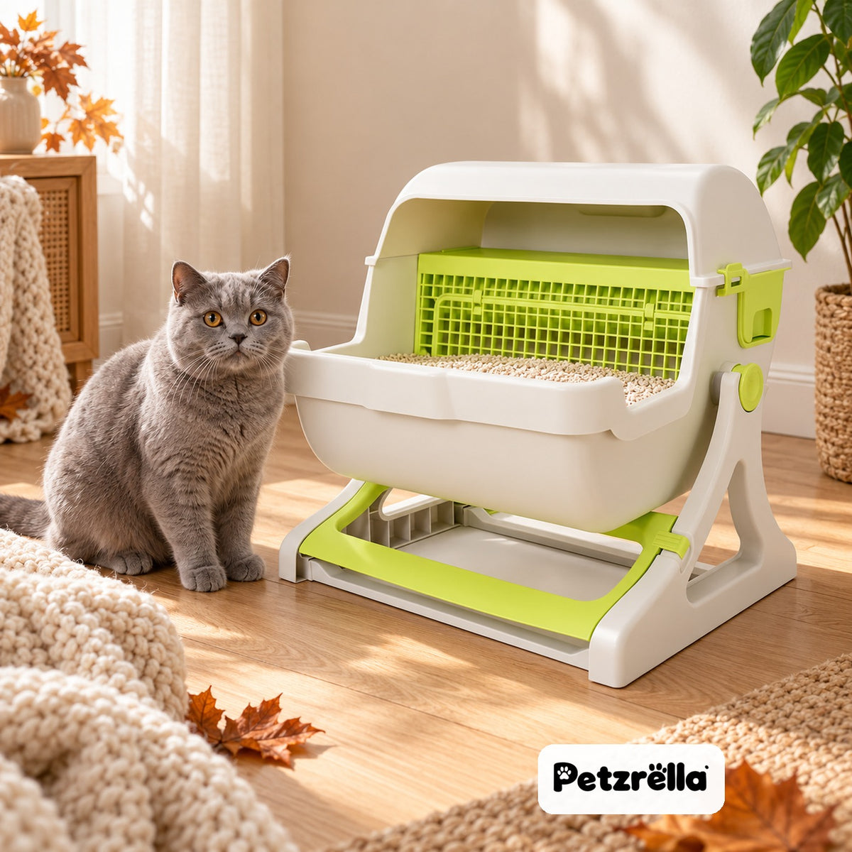 Petzrella Semi-Automatic Self-Cleaning Cat Litter Box in green