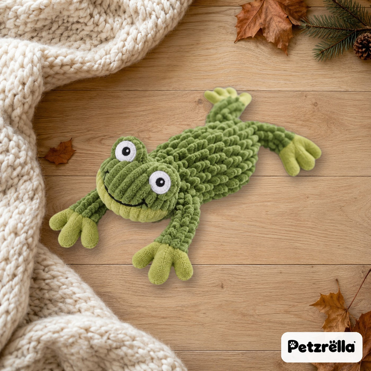 Petzrella Plush Dog Toy, green frog