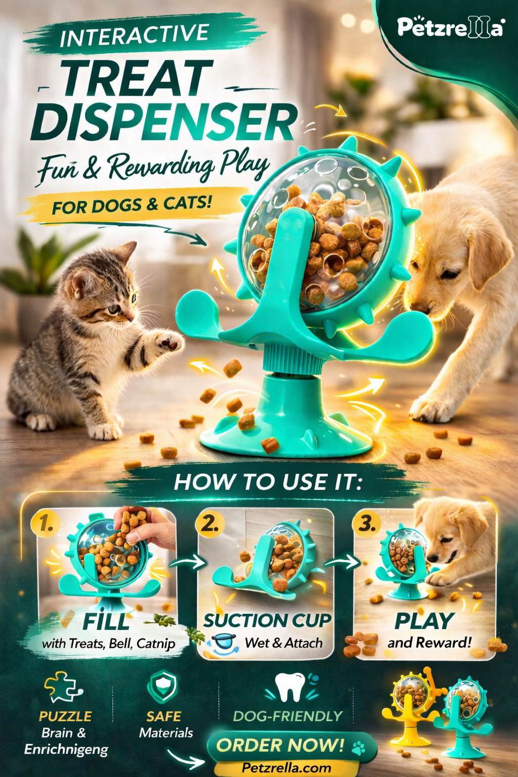 Petzrella Saugnapf-Leckerli-Puzzle-Spielzeug – Interaktives Füttern und Spielen für Katzen