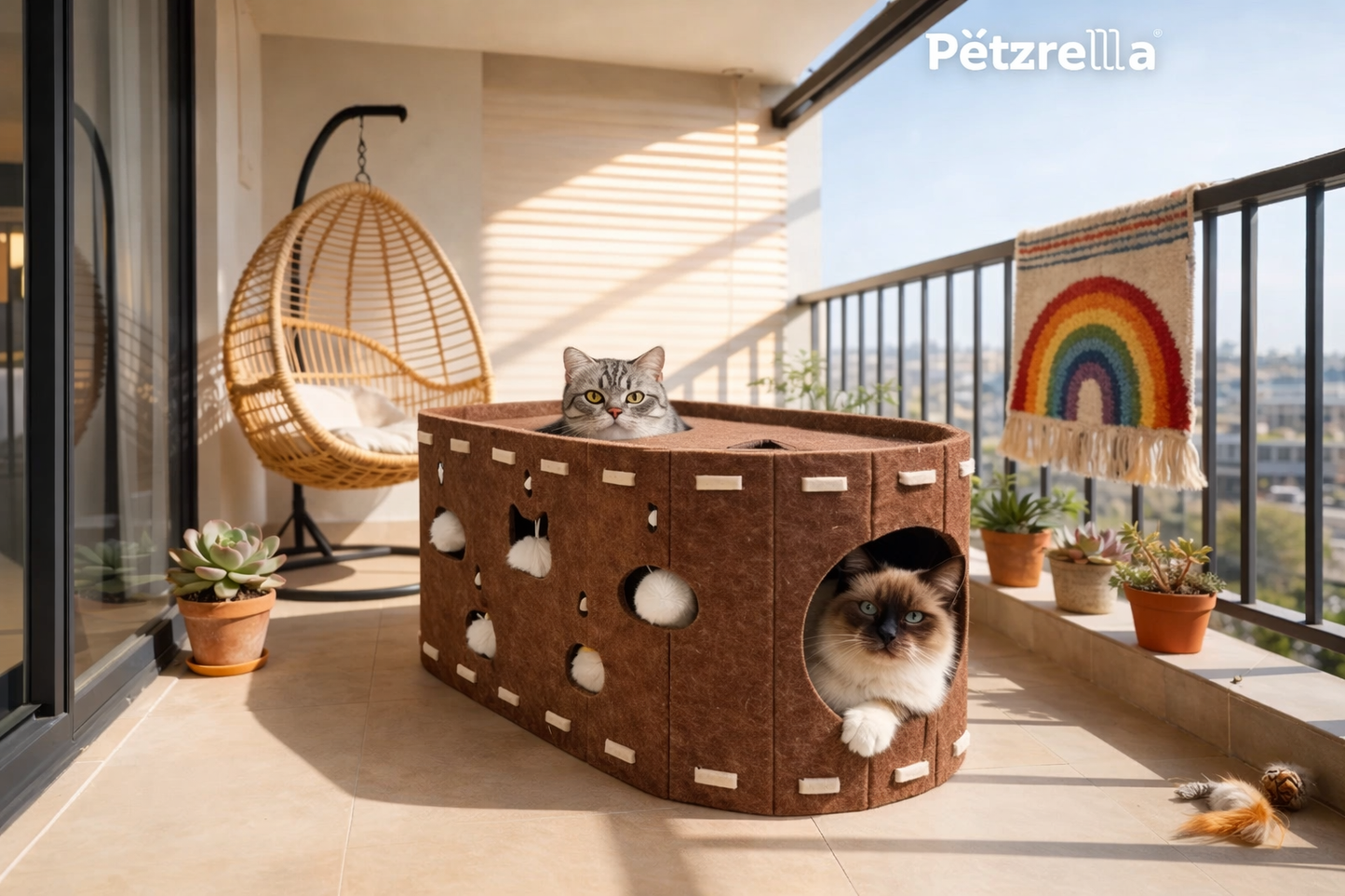 Petzrella 2-in-1 Filz-Katzenhöhle & Kratzhaus