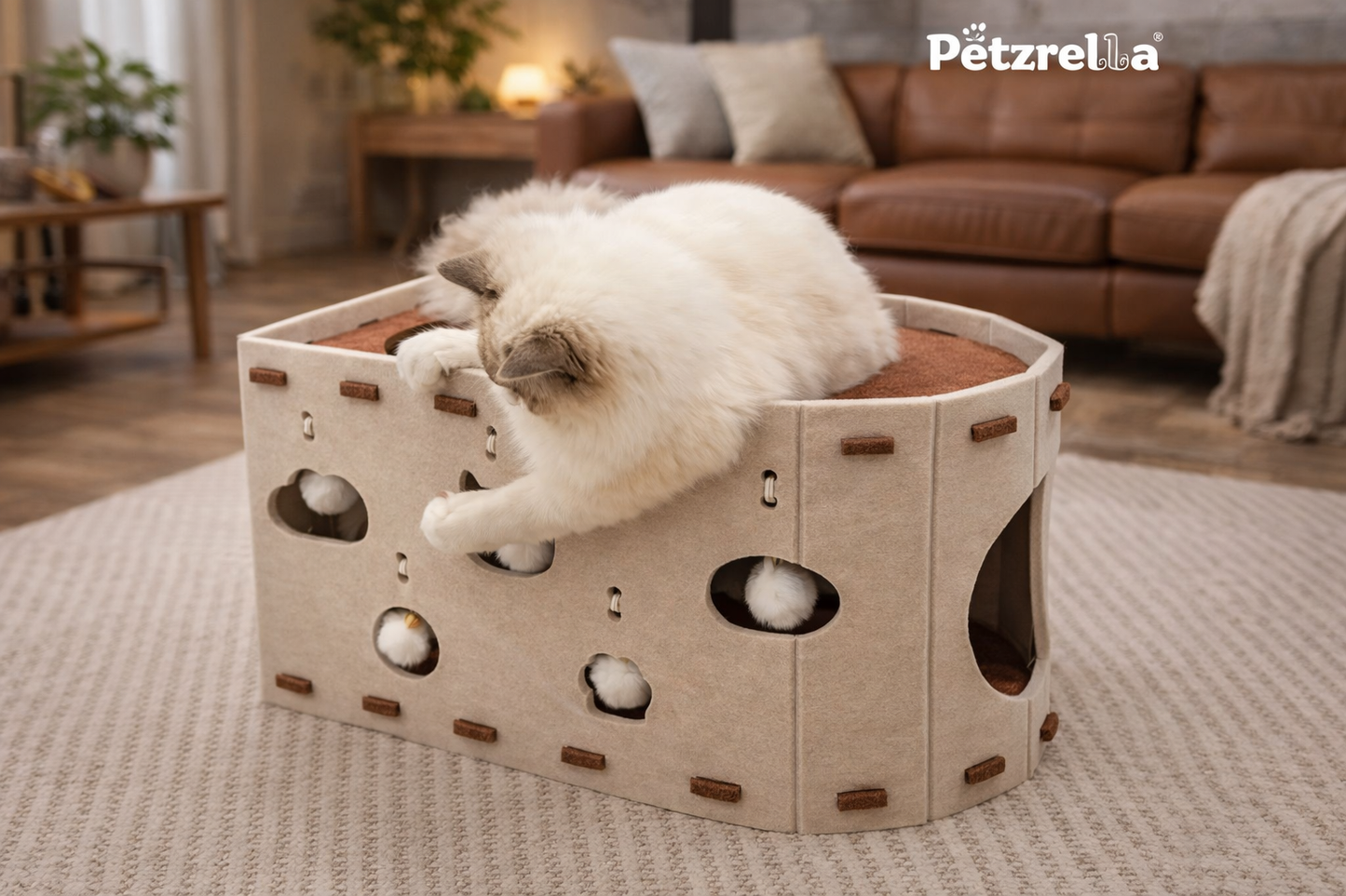 Petzrella 2-in-1 Filz-Katzenhöhle & Kratzhaus