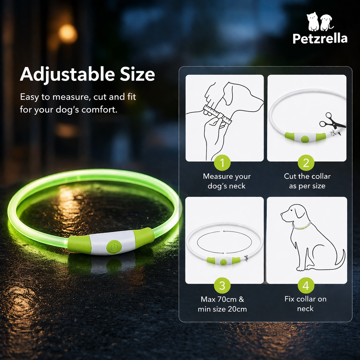 Petzrella Wiederaufladbares LED-Hundehalsband