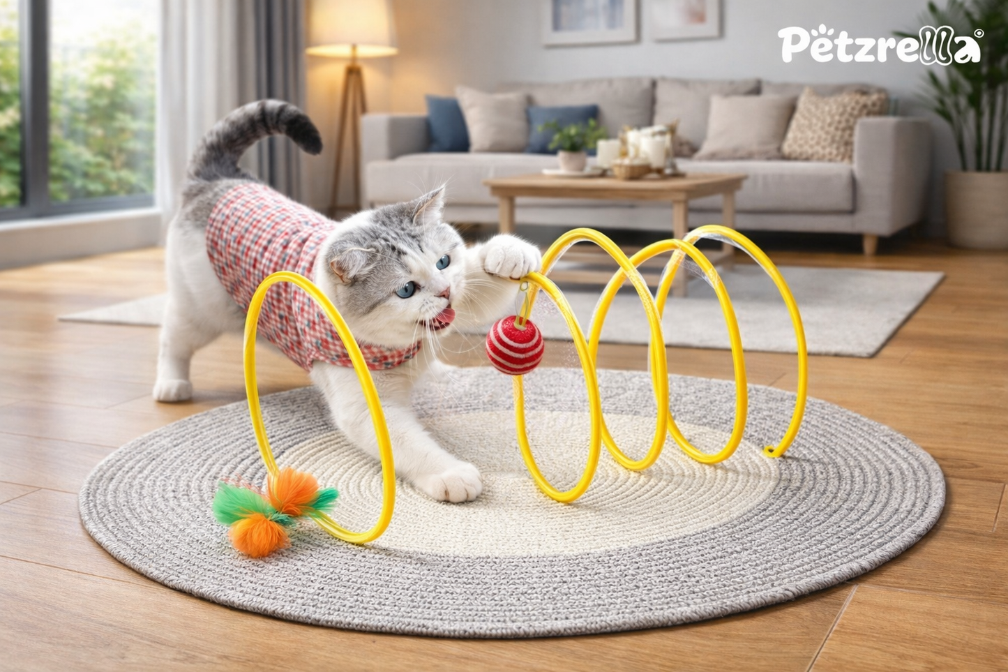 Interactive Cat Play Tunnel with Hanging Plush & Feather Toys