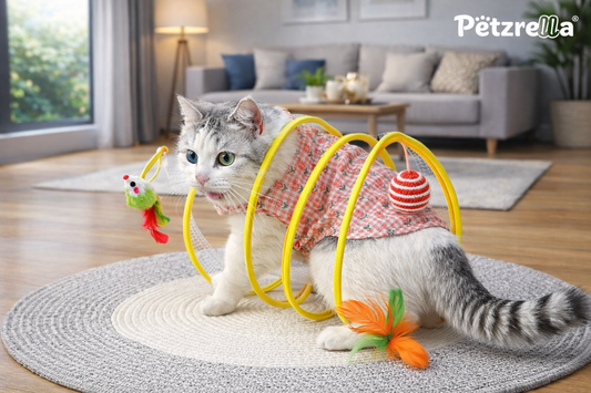 Interactive Cat Play Tunnel with Hanging Plush & Feather Toys
