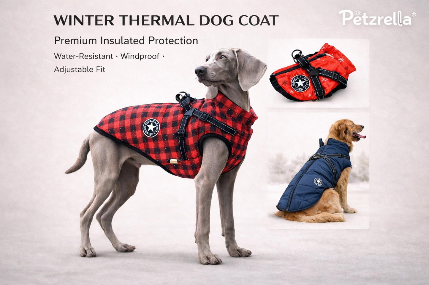 Petzrella Winterhundejacke mit integriertem Geschirr – wasserdicht & warm (S–5XL)