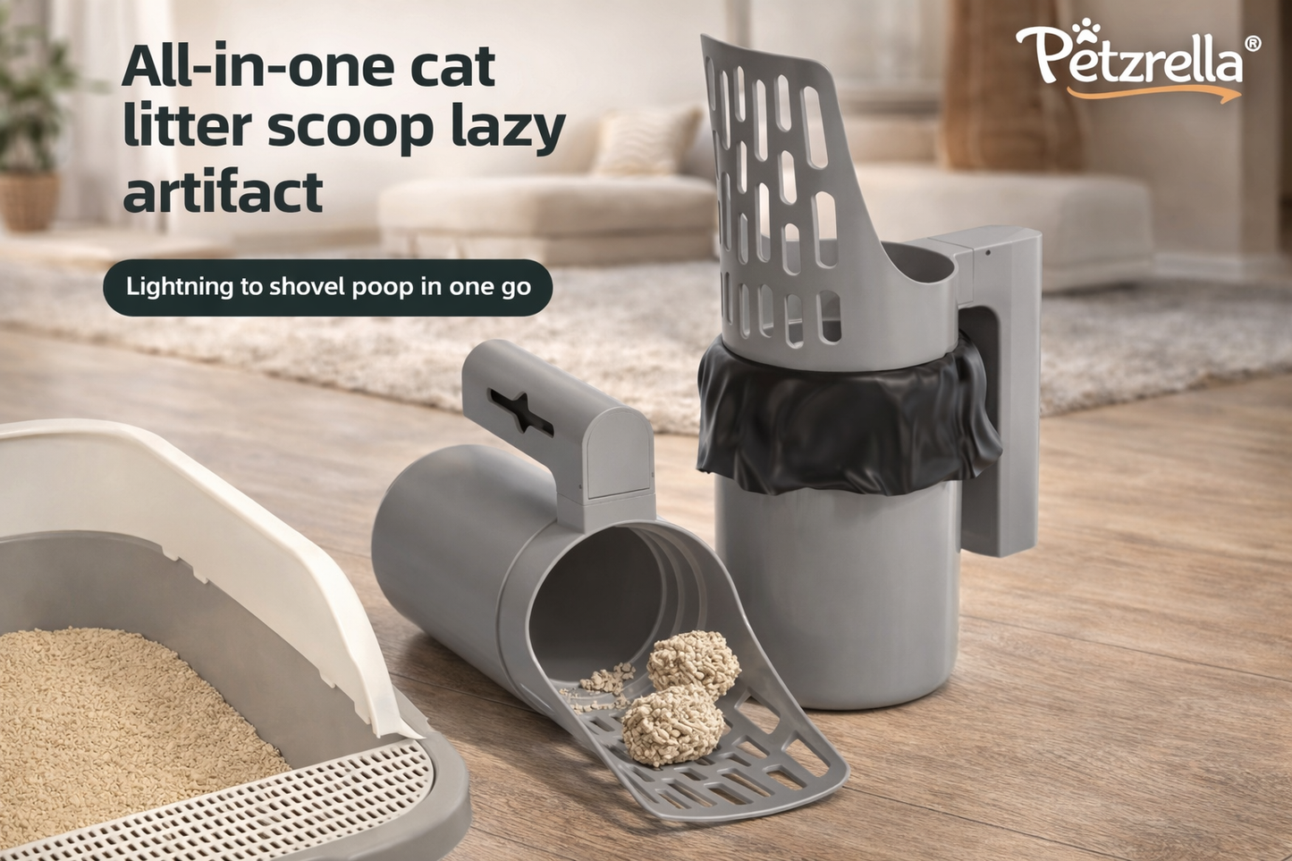 No-Touch Cat Litter Scoop – Hygienic Built-In Bag System