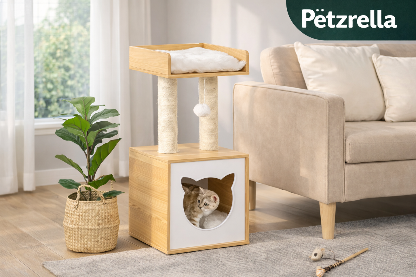 Petzrella Katzenkratzbaum mit gemütlicher Höhle & Kratzstämmen