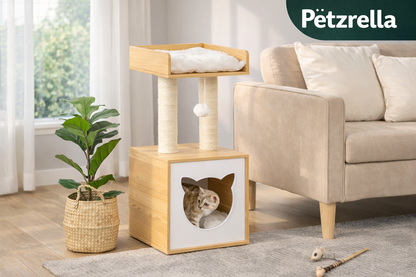 Petzrella Katzenkratzbaum mit gemütlicher Höhle & Kratzstämmen