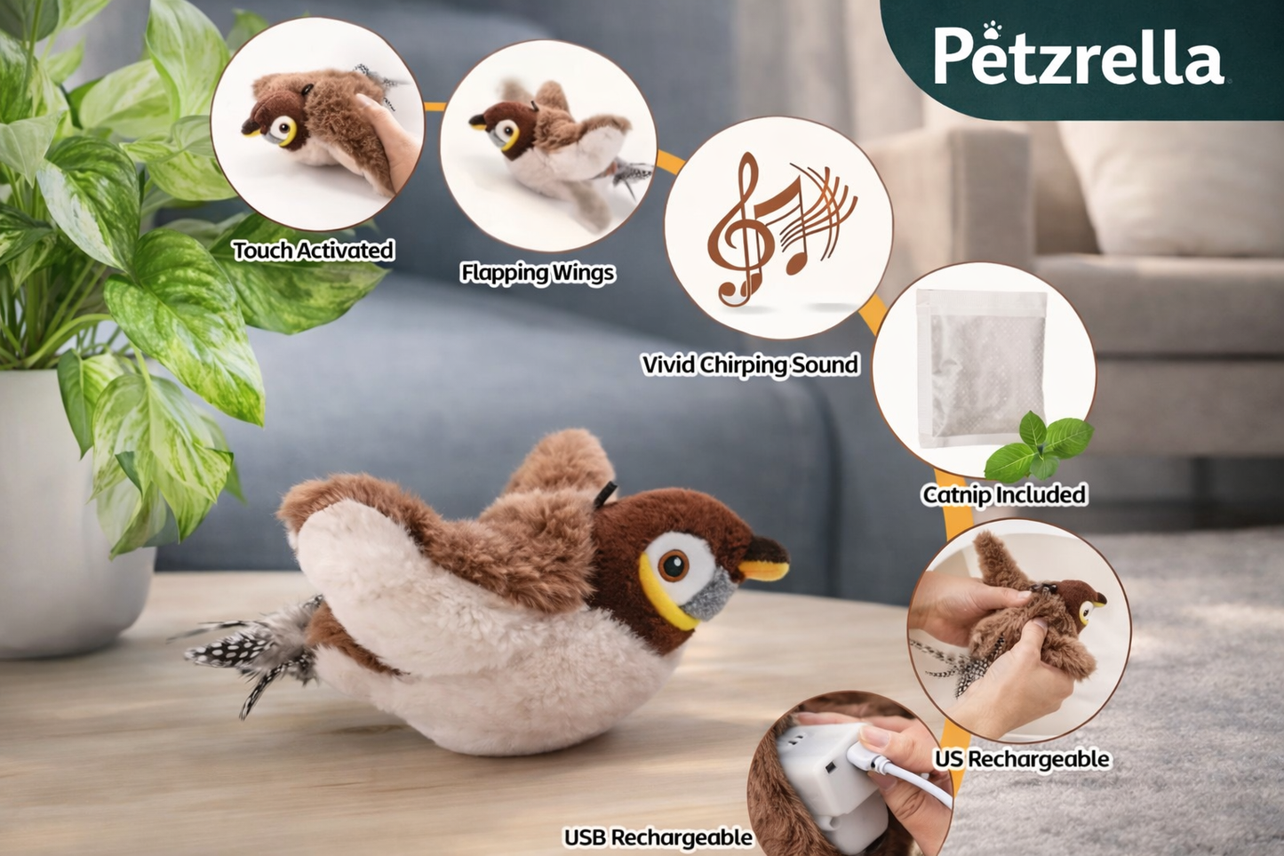 Petzrella Flapping Chirp. Interaktiver Jagdvogel