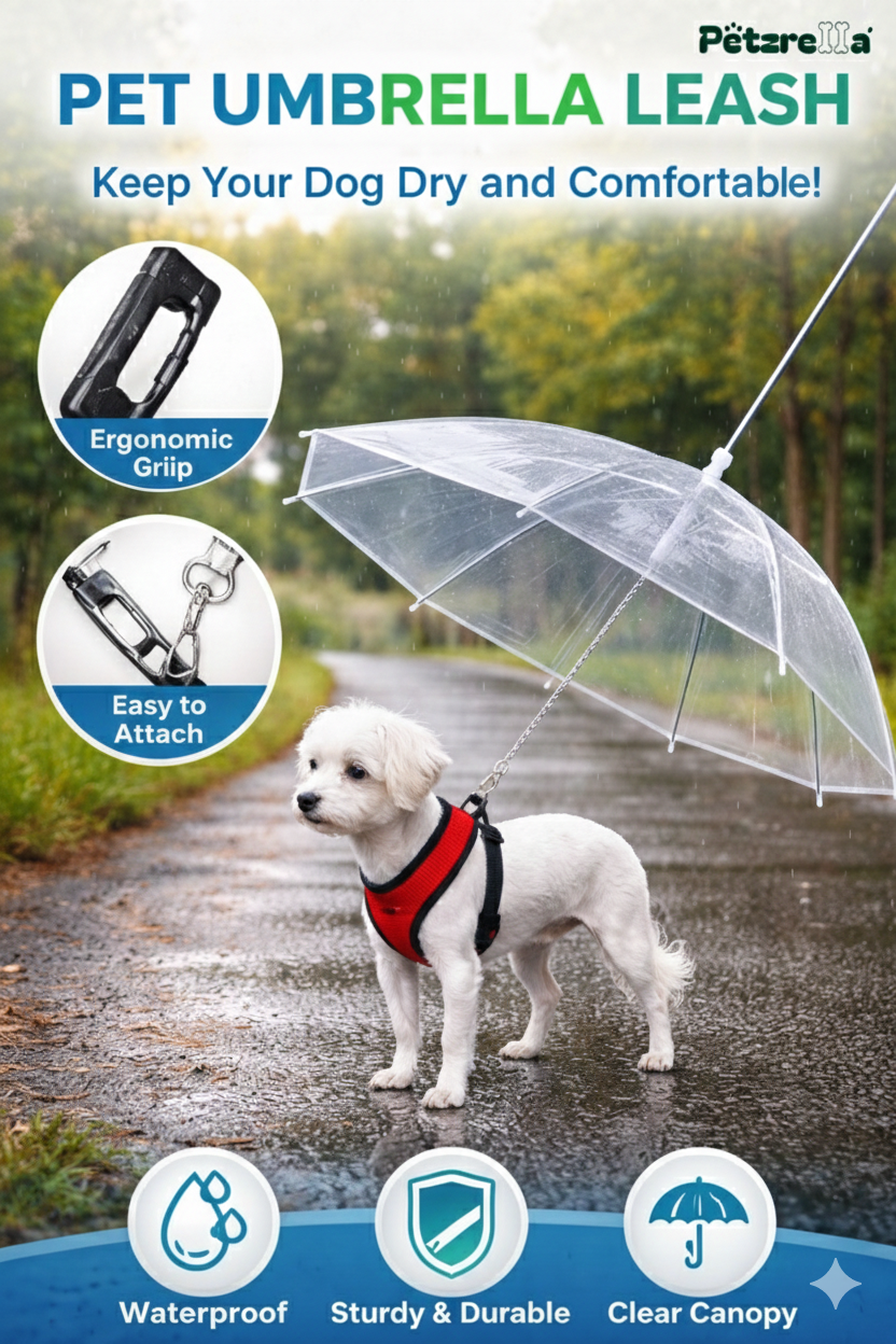 Transparent Dog Umbrella – Dry Walks, Clear View & Easy Control
