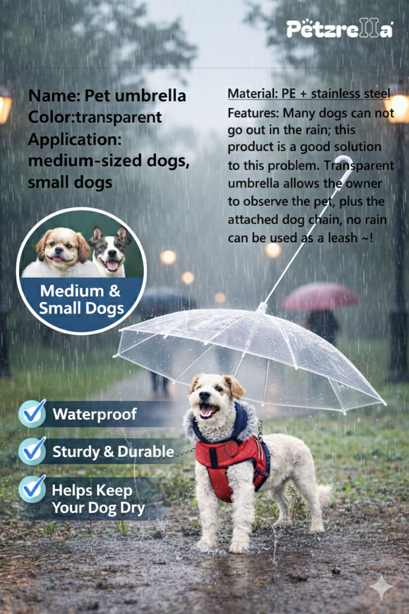 Transparent Dog Umbrella – Dry Walks, Clear View & Easy Control