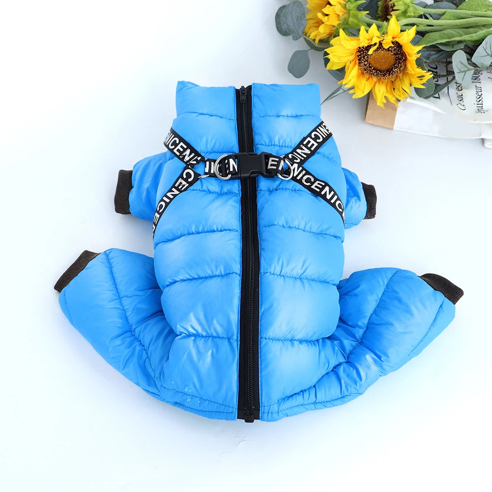 Waterproof Winter Dog Jumpsuit with Harness Straps