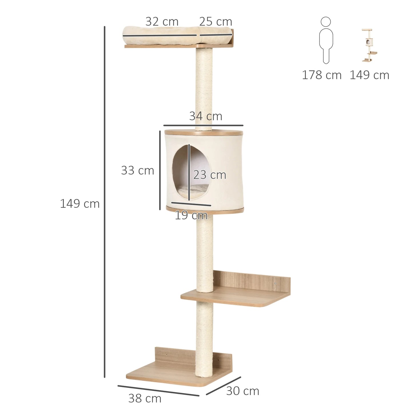 Petzrella Wall-Mounted Cat Tree with Platforms & Scratching Posts
