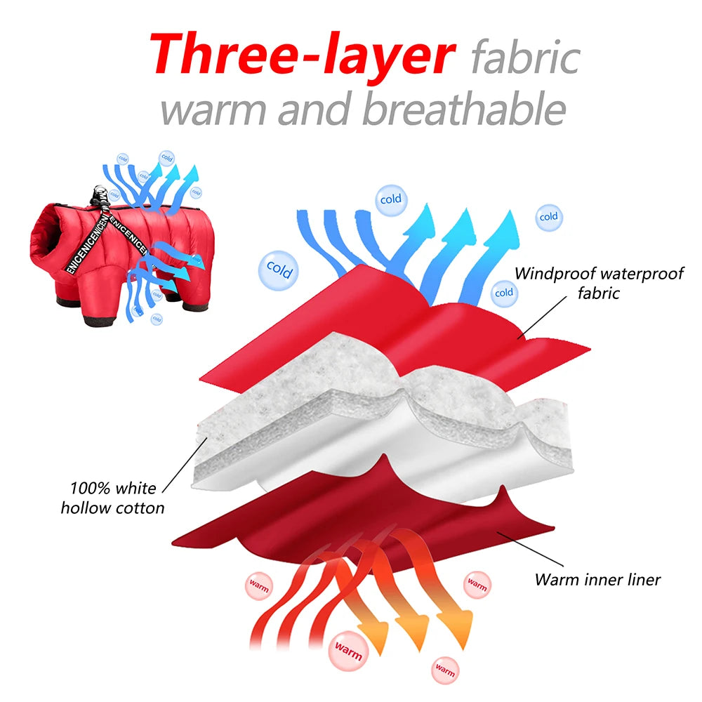 Waterproof Winter Dog Jumpsuit with Harness Straps