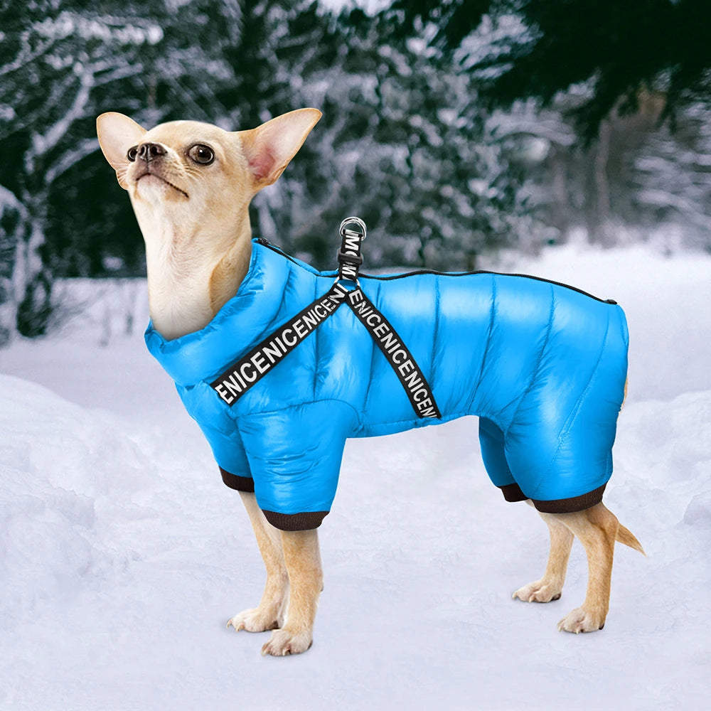 Waterproof Winter Dog Jumpsuit with Harness Straps