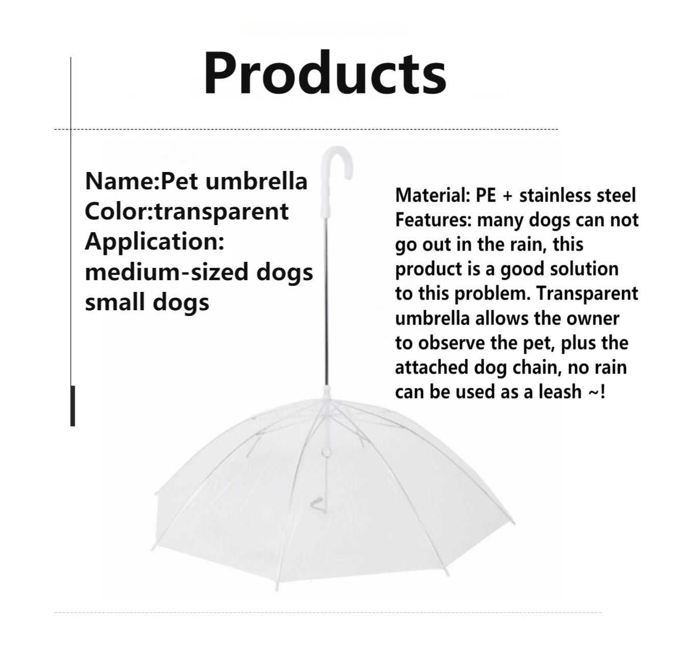 Transparent Dog Umbrella with Integrated Leash