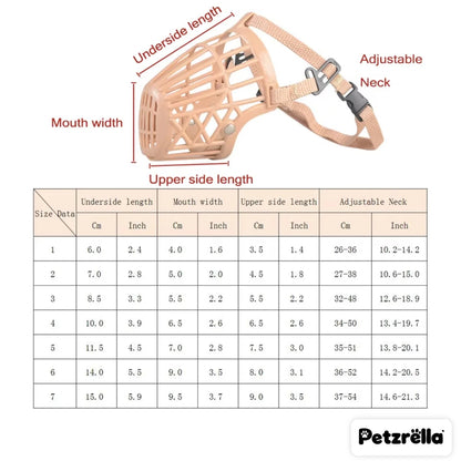 Petzrella Basket Muzzle size chart