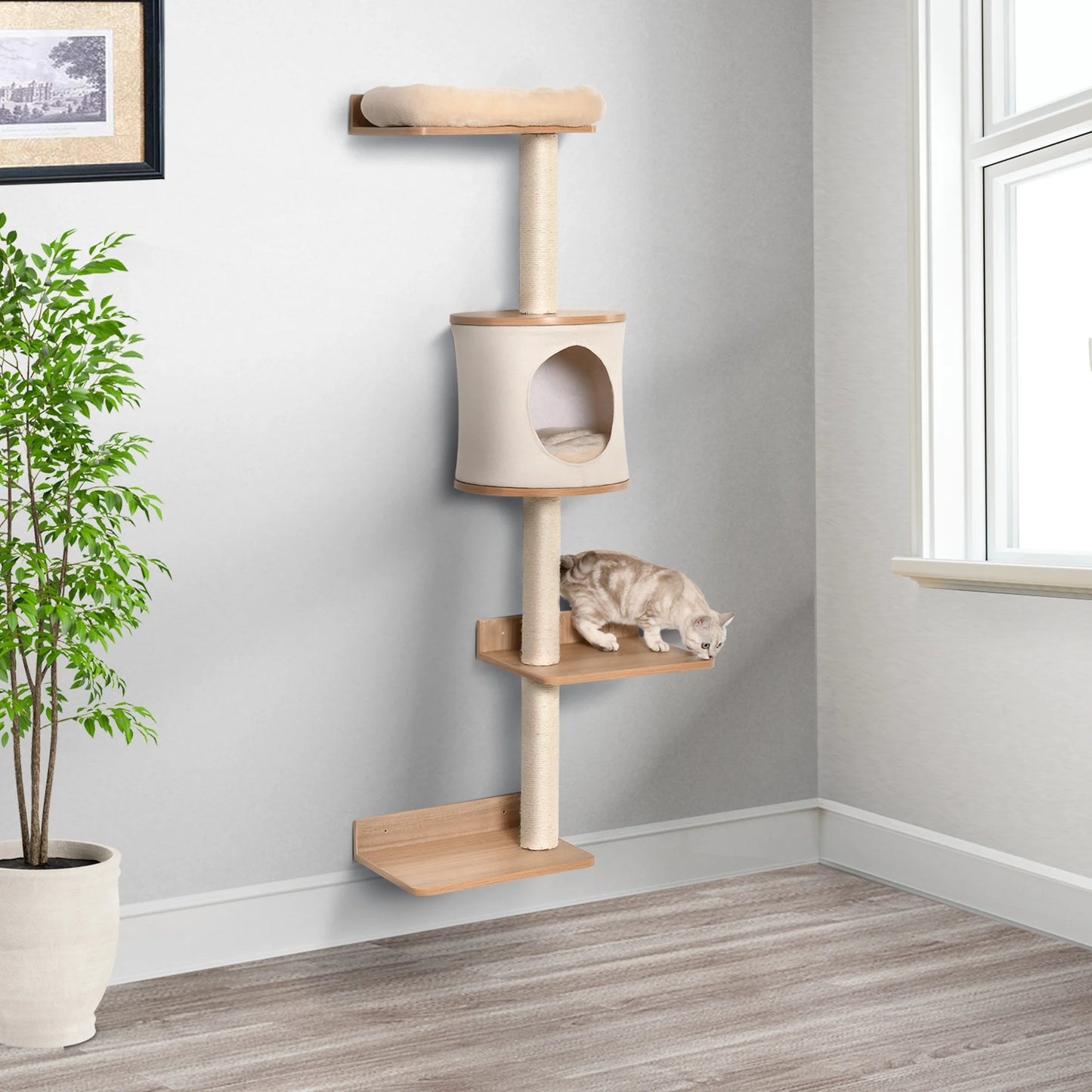 Petzrella Wall-Mounted Cat Tree with Platforms & Scratching Posts