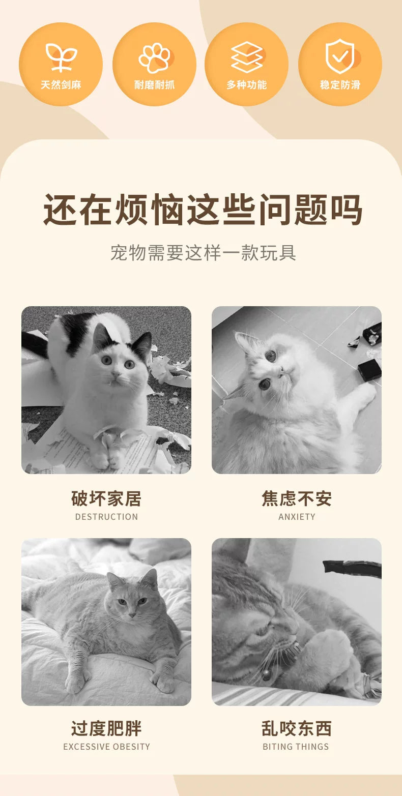 Wooden Cat Scratching Post with Play Pole