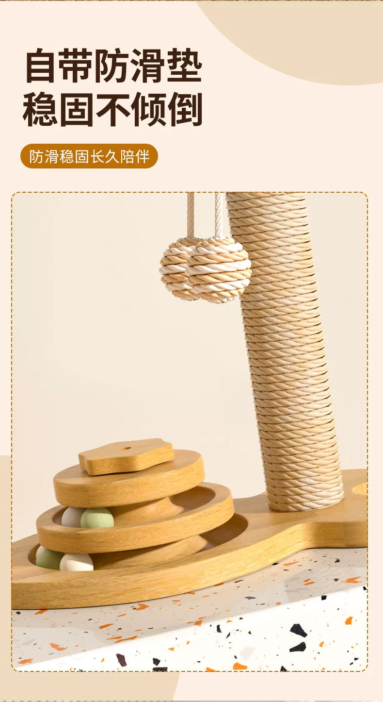 Wooden Cat Scratching Post with Play Pole