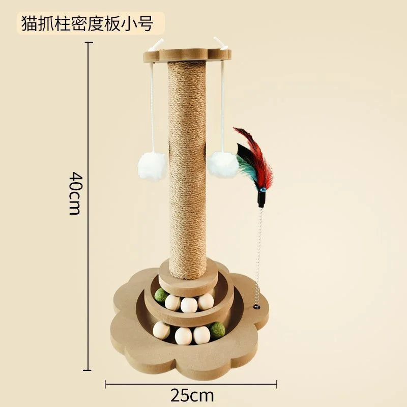 Wooden Cat Scratching Post with Play Pole