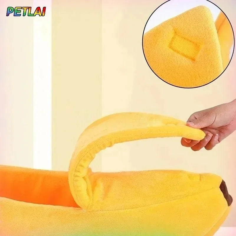 Banana-Shaped Plush Cat Bed