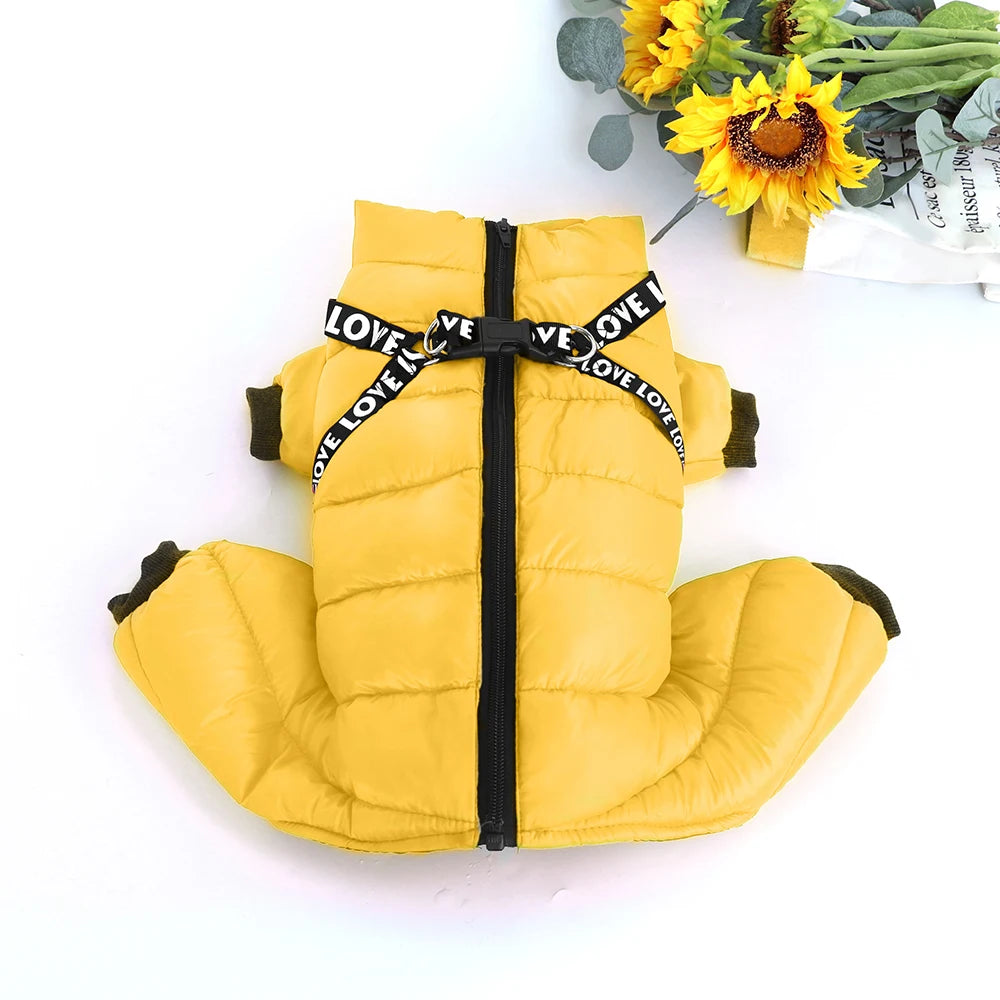 Waterproof Winter Dog Jumpsuit with Harness Straps