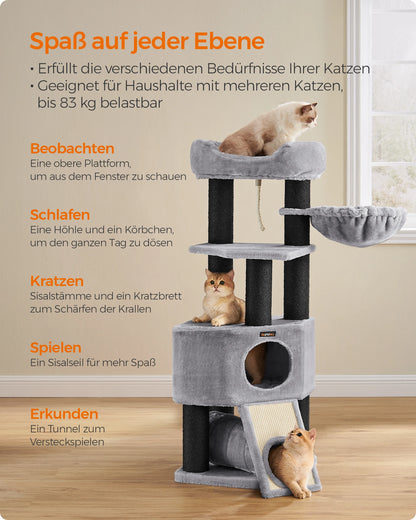 Petzrella XL Cat Tree Tower – 141cm Stable Multi-Level Scratching Post