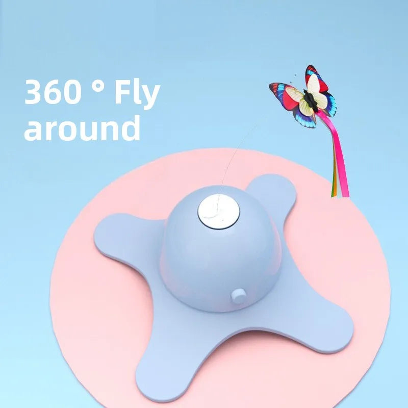Petzrella Elektrisches flatterndes Schmetterling Katzenspielzeug – 360° rotierender interaktiver Teaser