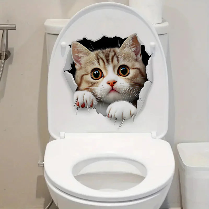 3D Cute Cat Toilet Sticker Bathroom Decor