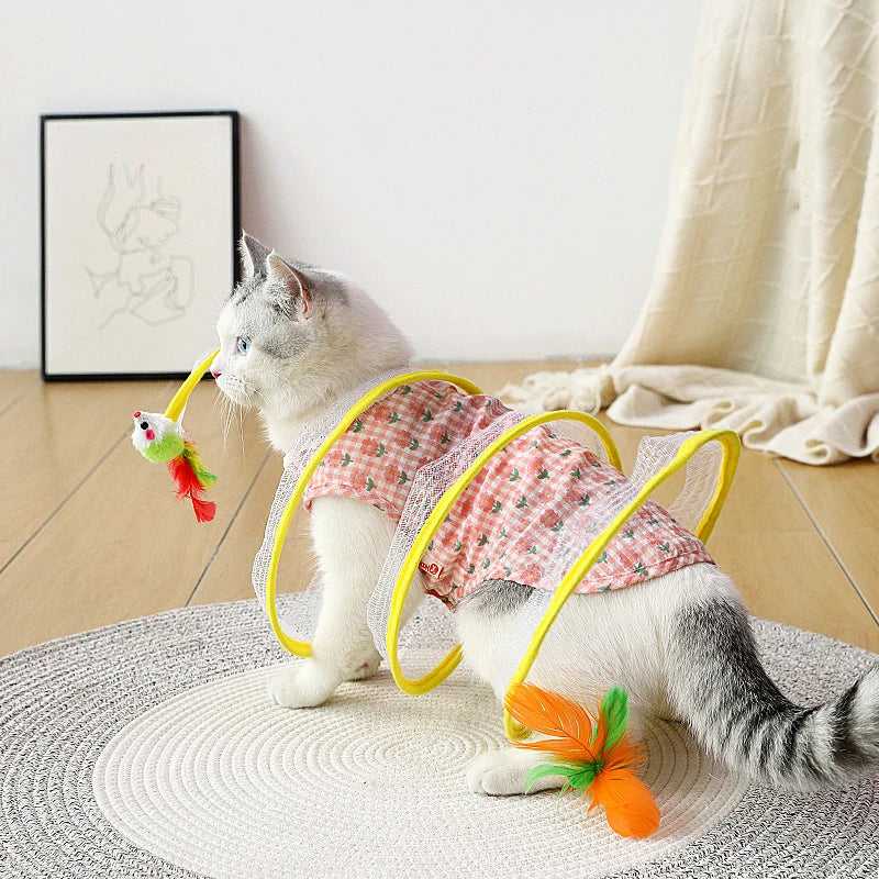 Foldable Cat Tunnel with Hanging Toys