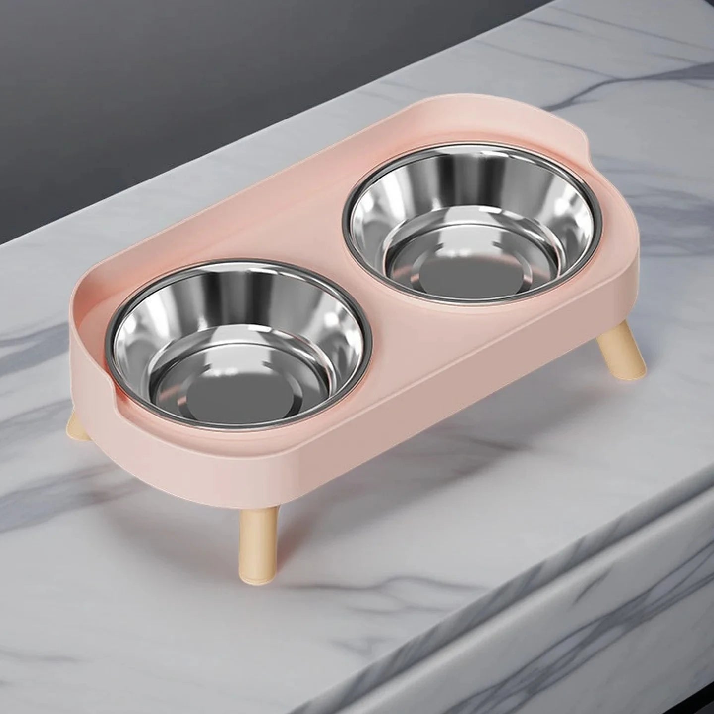 Petzrella Elevated Double Stainless Steel Pet Bowl with Neck Support