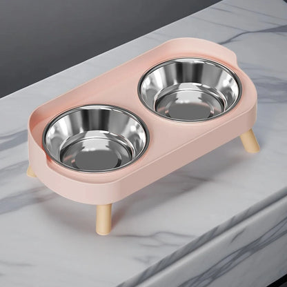Petzrella Elevated Double Stainless Steel Pet Bowl with Neck Support