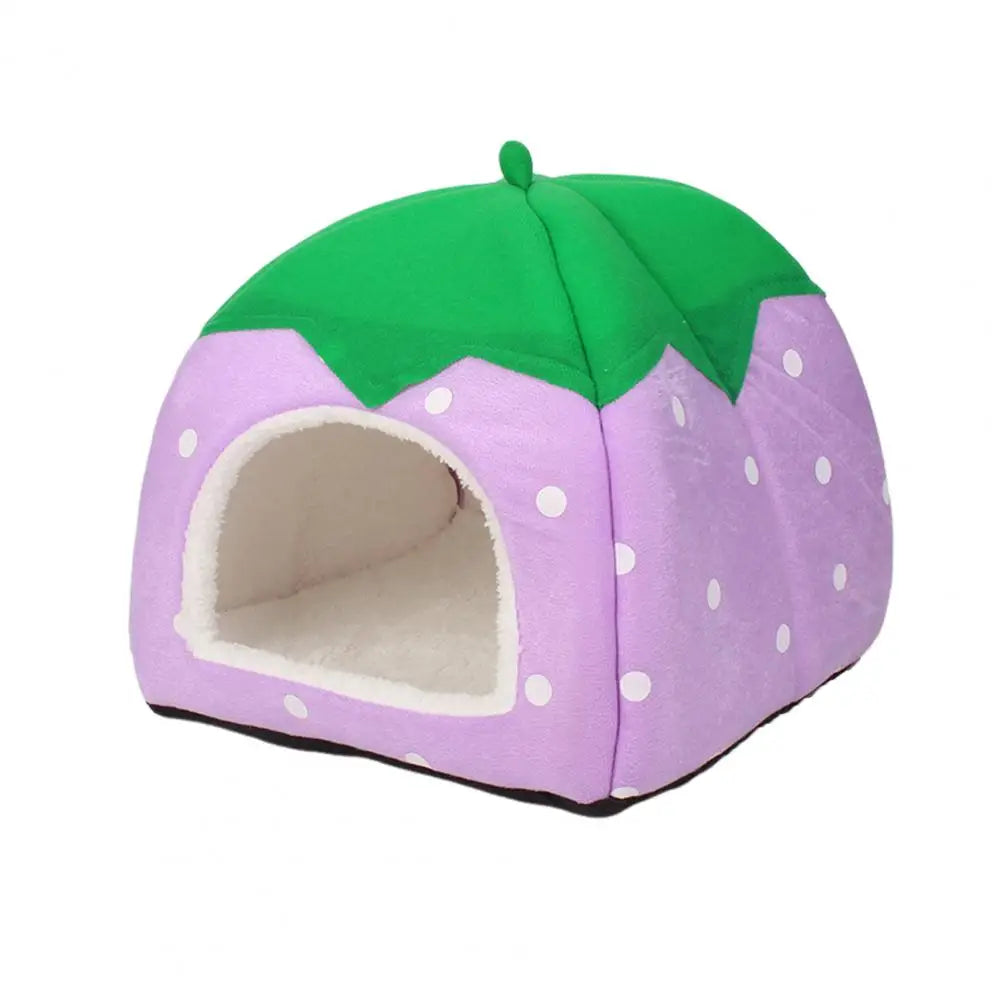Strawberry-Shaped Cozy Cat Bed House