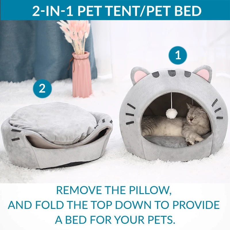 Petzrella Cat Face Plush Cave Bed – Detail 1