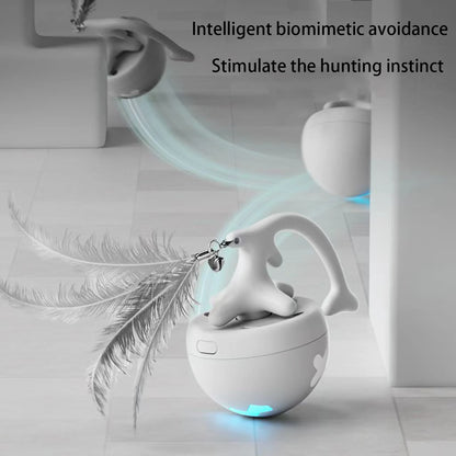 Petzrella Electric Fish Bone Cat Ball Toy with USB & Replaceable Feathers