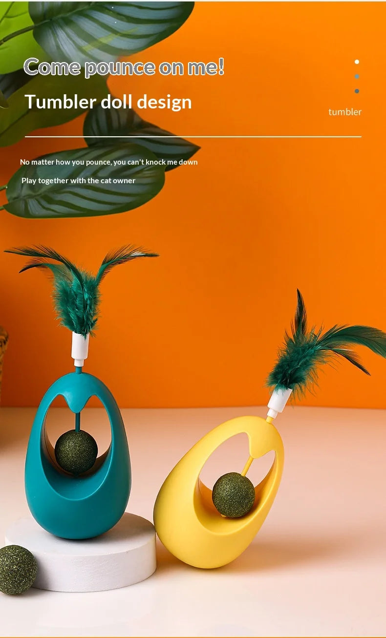 Mint Ball Feather Roly-Poly Cat Toy for Interactive Play