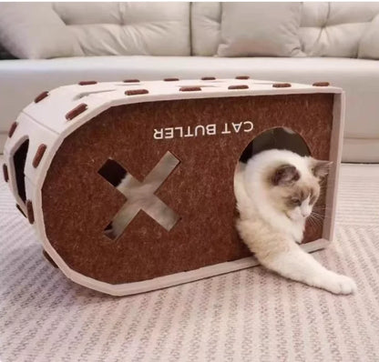 2-in-1 Felt Cat Cave Bed & Scratching House
