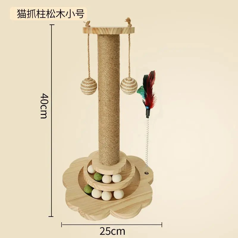 Wooden Cat Scratching Post with Play Pole