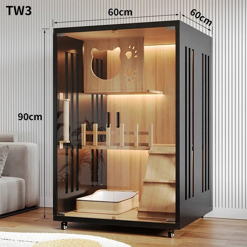 Petzrella Luxuriöse mehrstöckige Katzenvilla – Premiume Katze Villa aus Holz mit Smart-Funktion