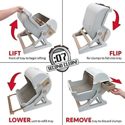 Petzrella Foldable Cat Litter Box with Drawer & Non-Stick Coating